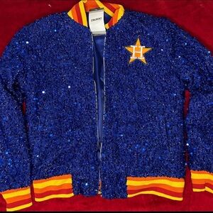 Women’s Houston Astros Blue Sequin Jacket with Orange Trim